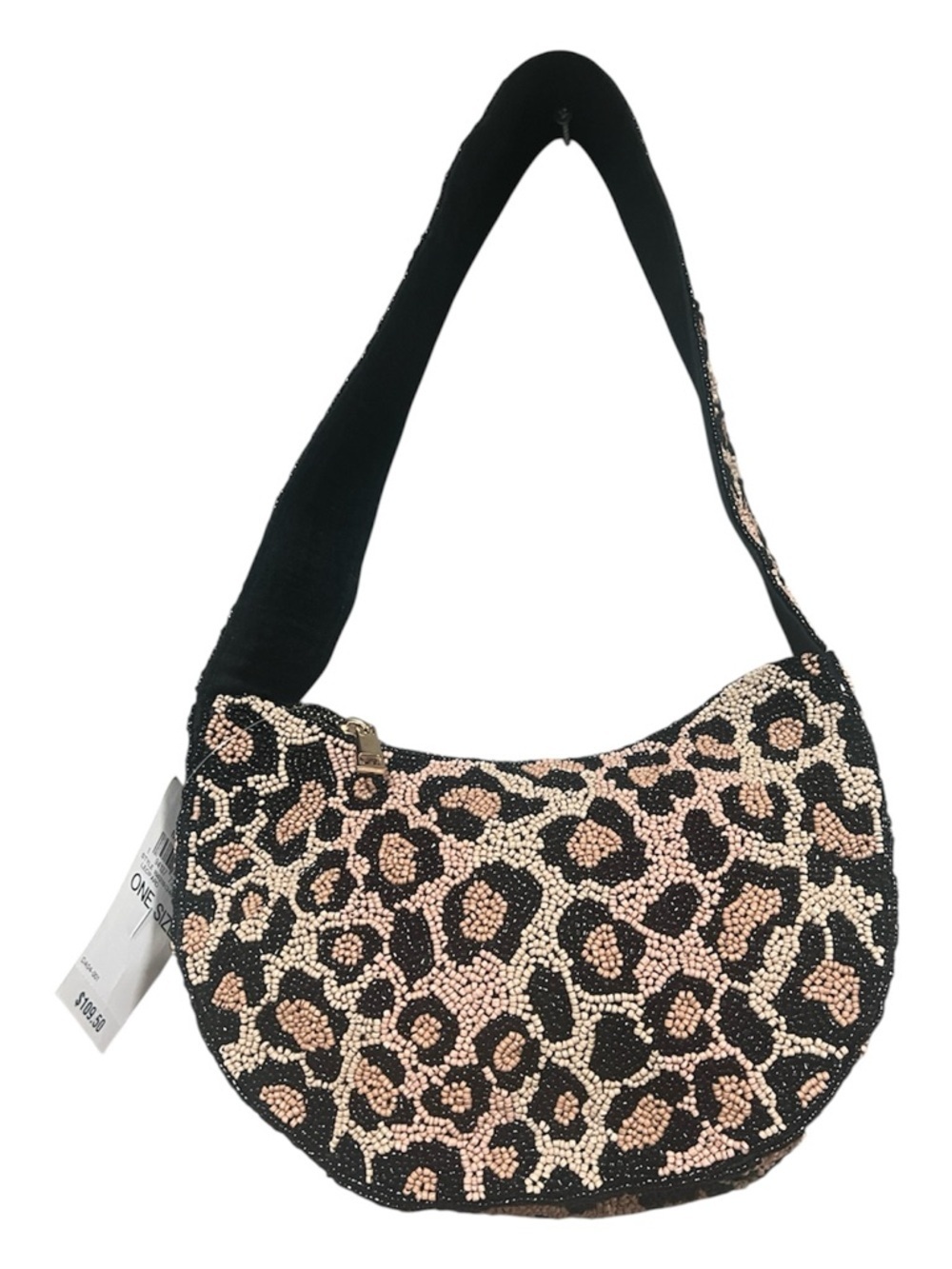 On 34th Beaded Half Moon Leopard Shoulder Bag,